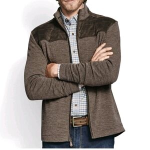 Johnston & Murphy Quilted Yolk Mens 2XL Full Zip Sweater Jacket Brown